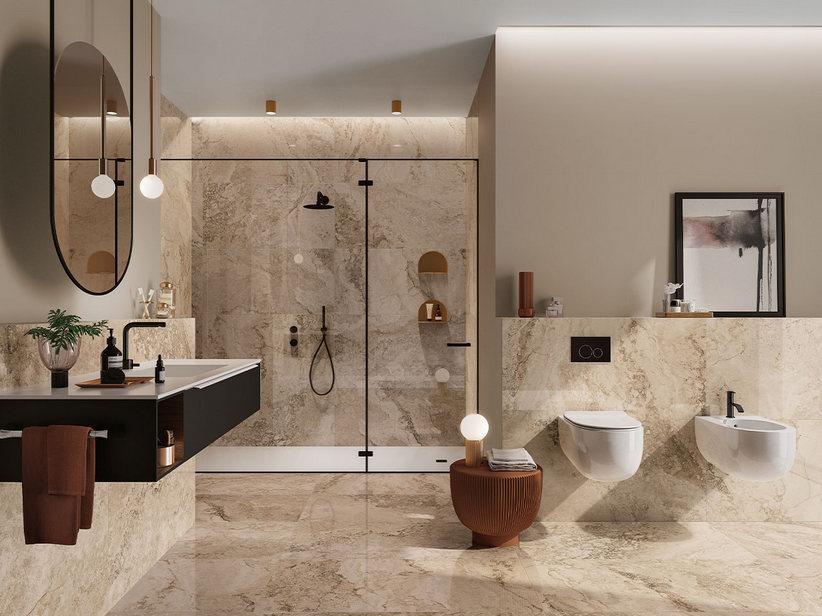 Carrelage Moon Gold 60x120 grès cérame effet travertin poli | IperCeramica