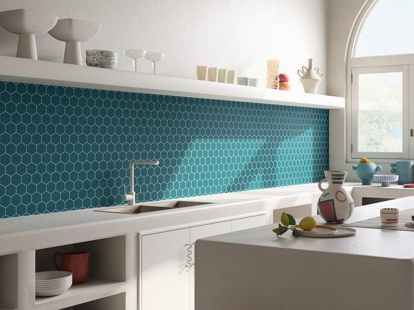 Mosaïque Mykonos Esagona Ottanio 29x27 grès cérame effet résine bleu pétrole | IperCeramica