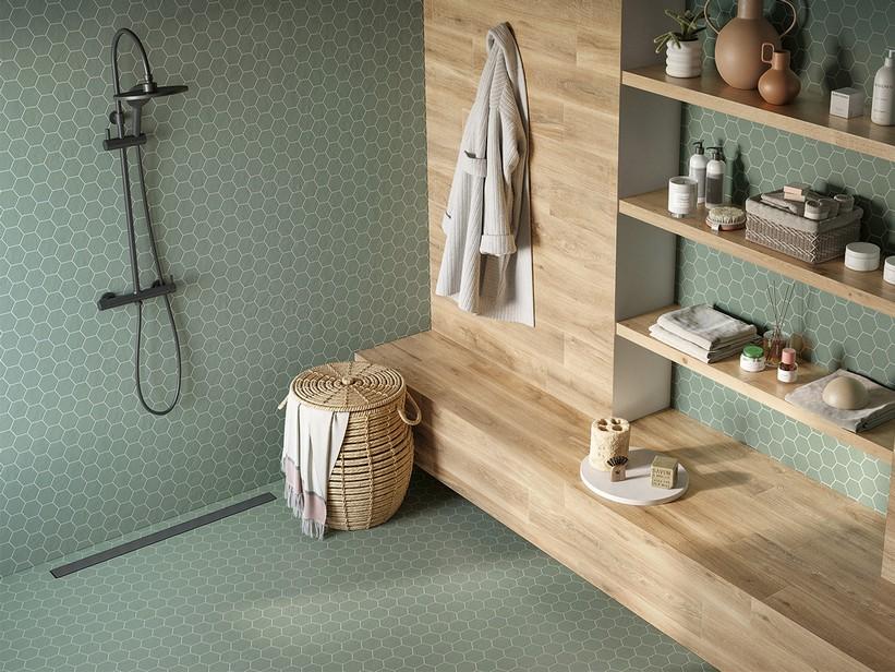 Mosaïque Mykonos Esagona Verde 29x27 grès cérame effet résine vert sauge | IperCeramica