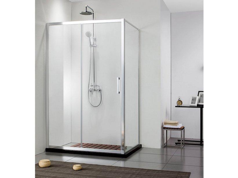 Cabine de douche d'angle Neptum 80x120 h190 Ext 116/120-78/80 porte coulissante paroi latérale verre transparent 6 mm chromé | IperCeramica