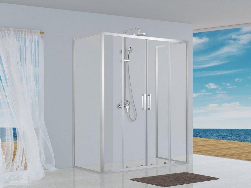 Cabine de douche Neptum 70x160x70 h190 Ext 68/70-156/160 porte coulissante et 2 parois latérales verre transparent 6 mm chromé | IperCeramica