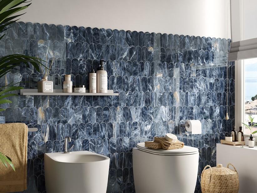 Mosaïque Ocean Blue Plume 30,4x27,3 grès cérame effet marbre bleu poli | IperCeramica