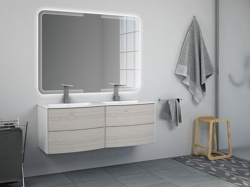 Meuble de salle de bains Olas 123 Base double lavabo chêne blanc | IperCeramica