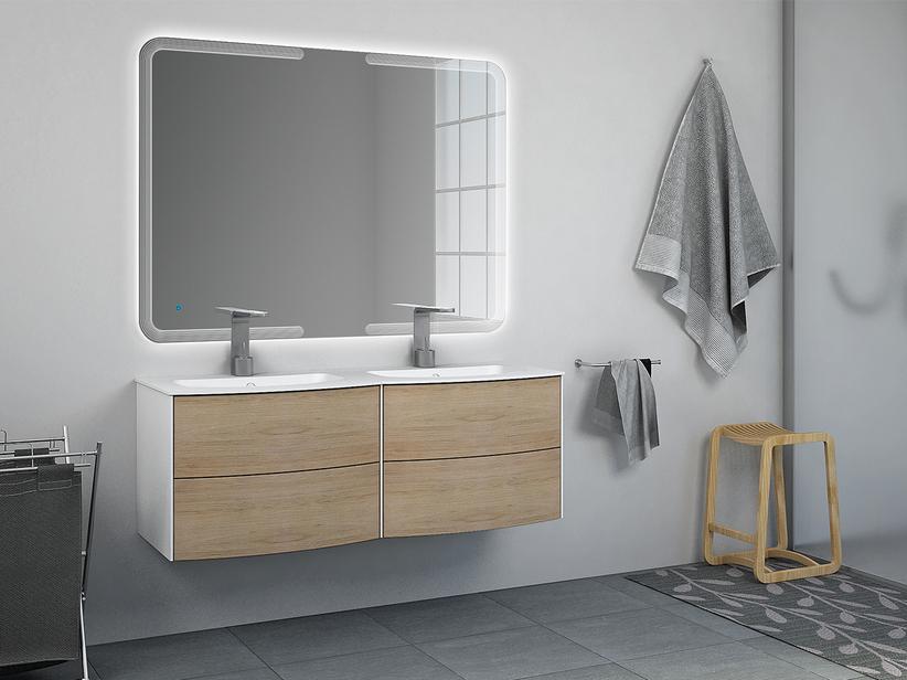 Meuble de salle de bains Olas 123 Base double lavabo chêne tabac | IperCeramica