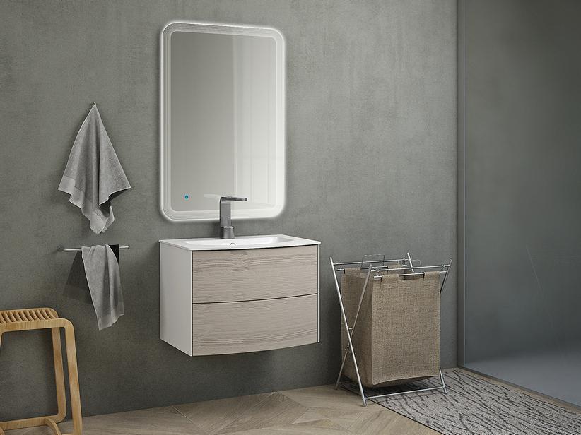 Meuble de salle de bains Olas 62 Base et lavabo intégré chêne blanc | IperCeramica