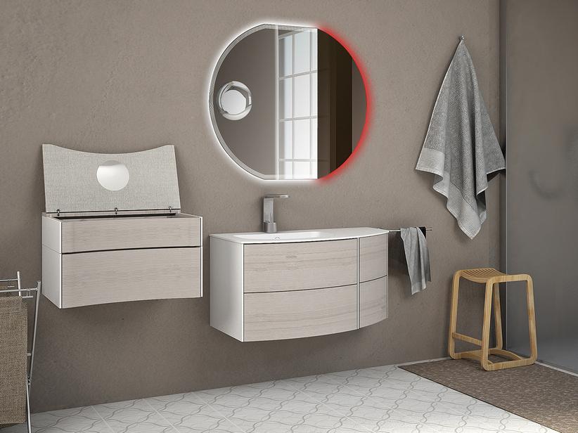 Meuble de salle de bains Olas 91 gauche Base et lavabo intégré chêne blanc | IperCeramica