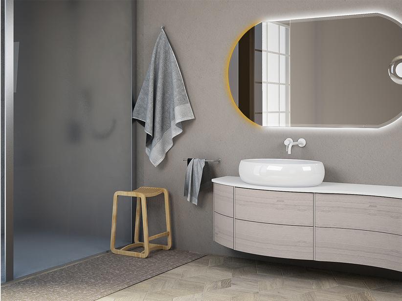 Meuble de salle de bains Olas 152 gauche Base et plan pour lavabo chêne blanc | IperCeramica