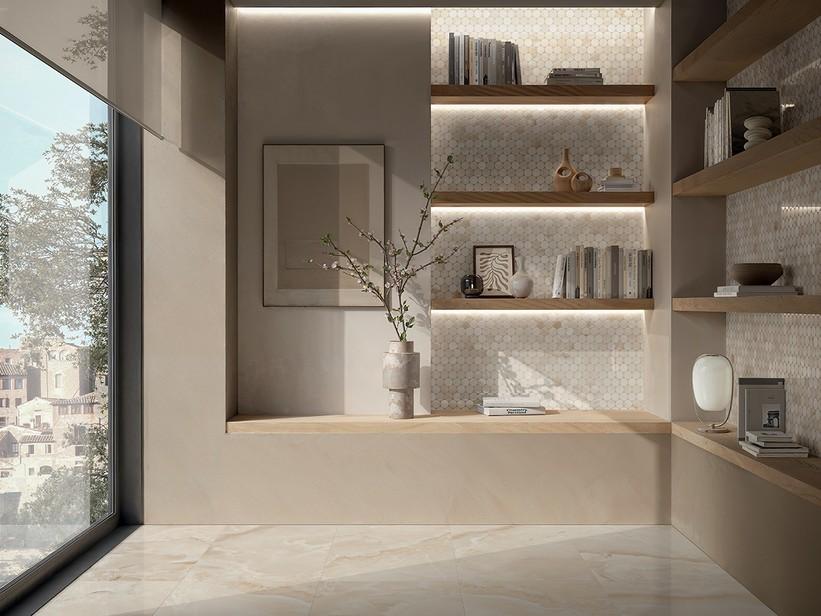 Mosaïque Onyx Dots Beige 30,2x26,2 Glossy Beige Marble Effect Stoneware | IperCeramica