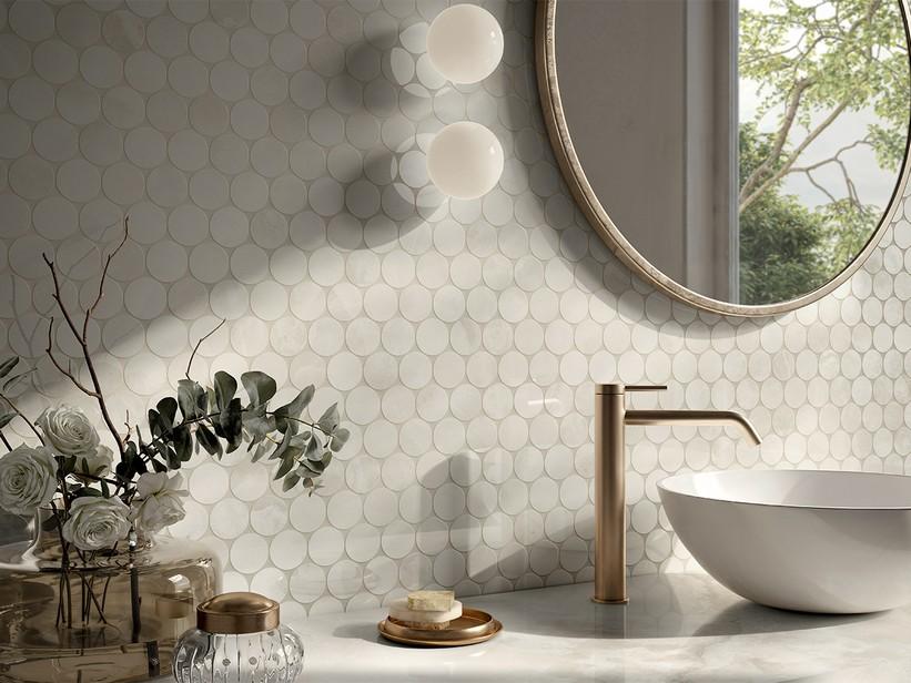 Mosaïque Onyx Dots White 30,2x26,2 grès cérame effet marbre onyx blanc brillant | IperCeramica