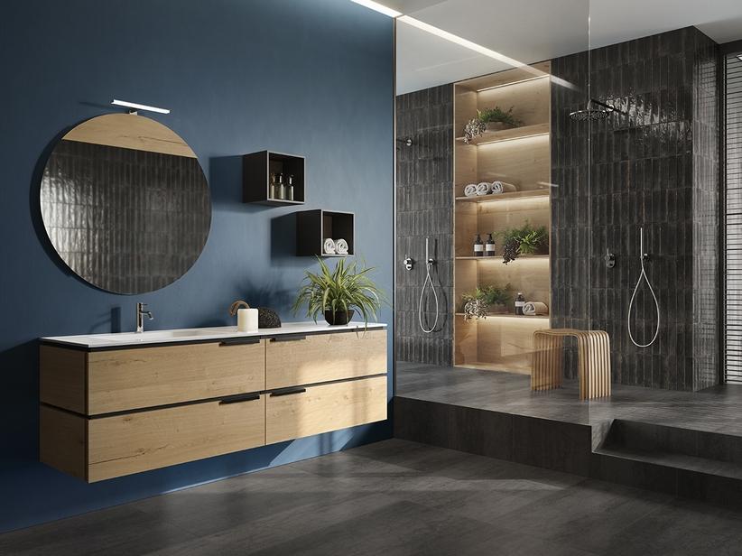 Meuble salle de bain OXYGEN 180 cm 4 tiroirs et lavabo Unitop HIDE gauche en résine blanc poli | IperCeramica