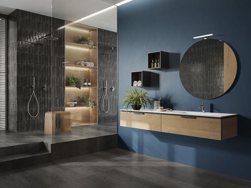 Meuble de salle de bain OXYGEN 160 cm 2 tiroirs et lavabo Unitop HIDE droit en résine blanc mat | IperCeramica