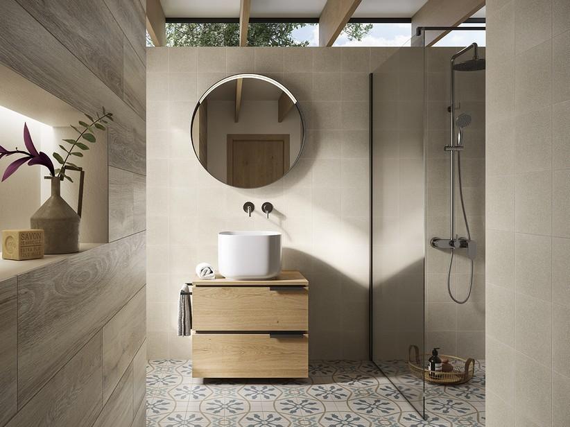 Meuble de salle de bain OXYGEN 70 cm, 2 tiroirs et plateau 1,8 chêne nœuds | IperCeramica