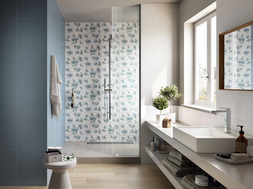 Carrelage mural Paint Blossom Sky 25x40 décor floral bleu ciel | IperCeramica
