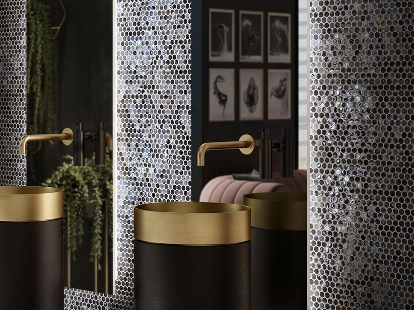 Mosaïque ronde en verre Penny Black 28,6x28,6 cm noir | IperCeramica