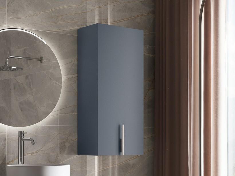 Armoire de salle de bains DESK 1 porte 36xH84 cm bleu mat - Poignée blanc mat | IperCeramica