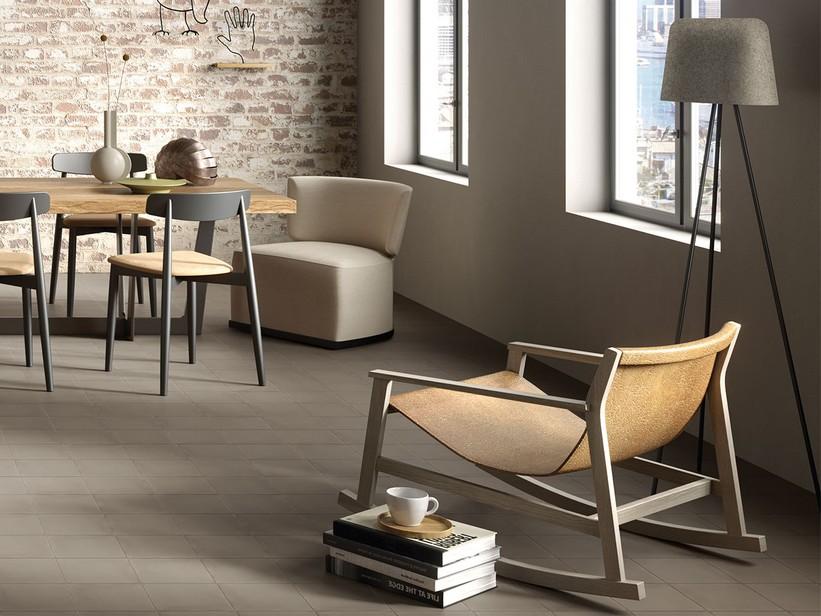 Carrelage Interni Fango 20x20 grès cérame effet carreaux de ciment uni taupe | IperCeramica