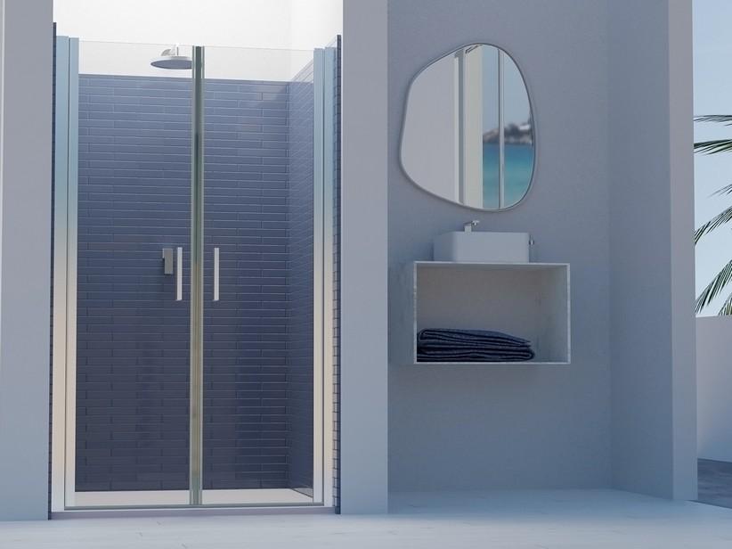 Porte de douche 2 battants Xeno 90xH200 Ext 86/90 cm verre clair transparent profilés chrome | IperCeramica