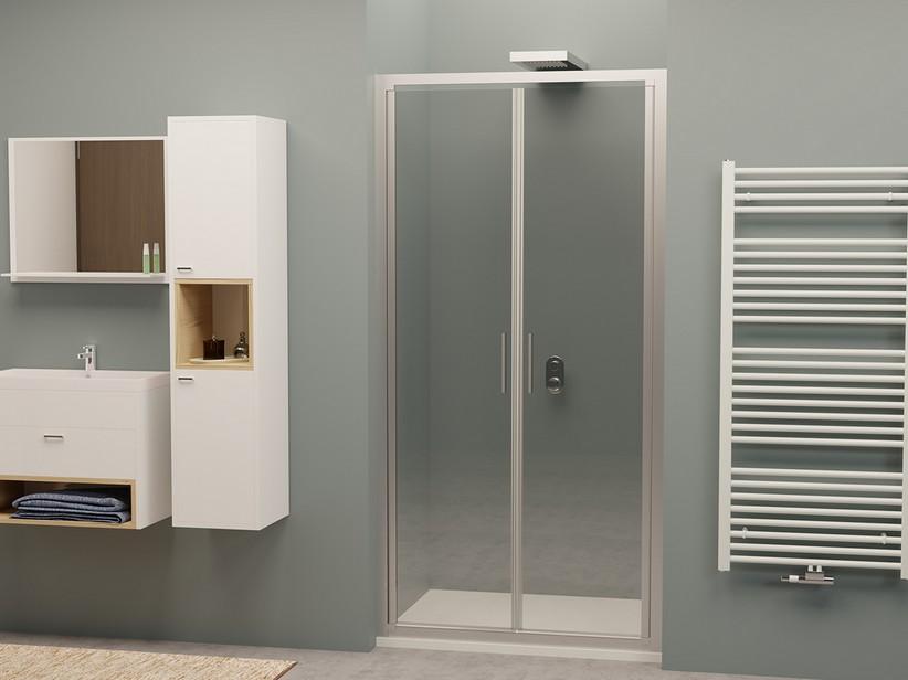Porte de douche 2 battants Nice 90xH195 Ext 86/90 cm verre transparent 6 mm profilés chrome | IperCeramica