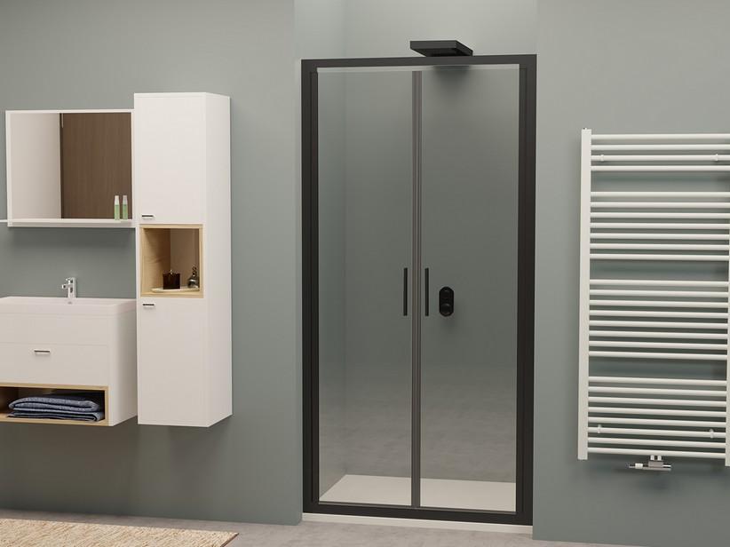 Porte de douche 2 battants Nice 90xH195 Ext 86/90 cm verre transparent 6 mm profilés noir mat | IperCeramica