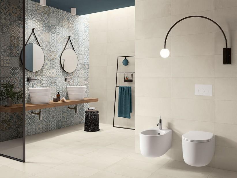 Carrelage Portland White 30,8x61,5 grès cérame effet béton blanc | IperCeramica