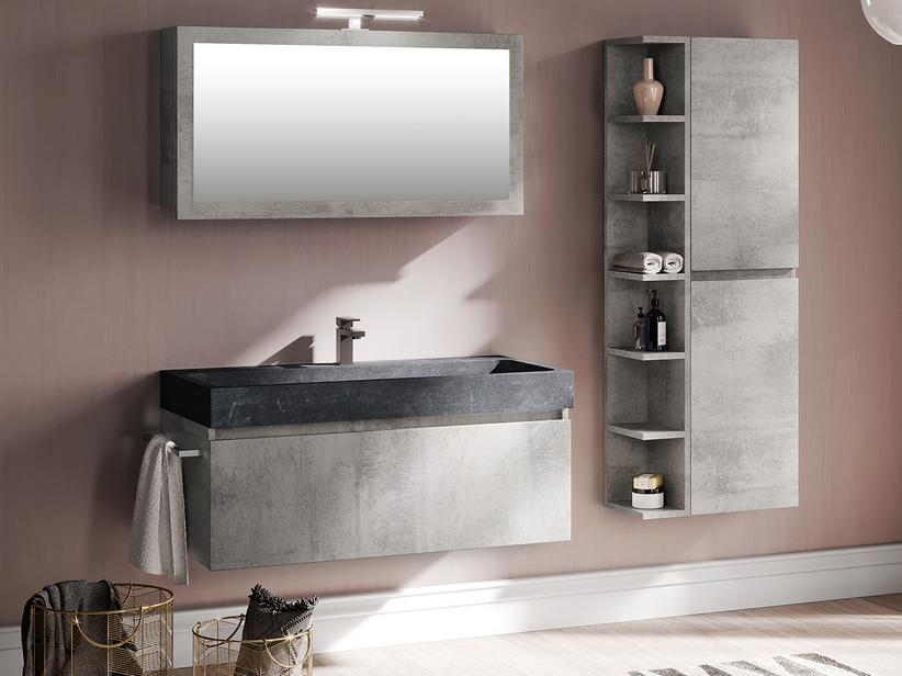 Meuble de salle de bains Qubo 100 1 tiroir gris oxyde avec plan de vasque Unitop Purestone | IperCeramica