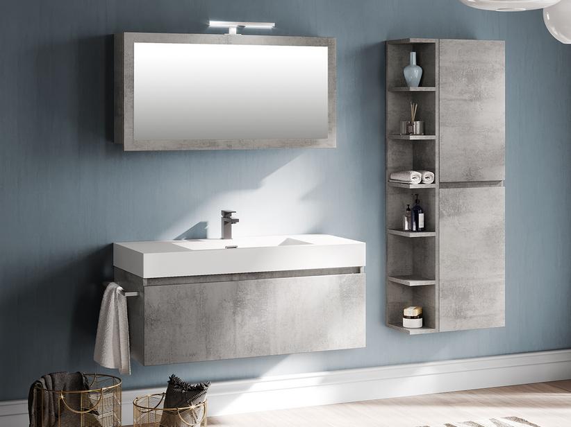 Meuble salle de bains Qubo 100 cm 1 tiroir Gris oxyde avec vasque centrale Unitop Quadro en résine blanc brillant | IperCeramica