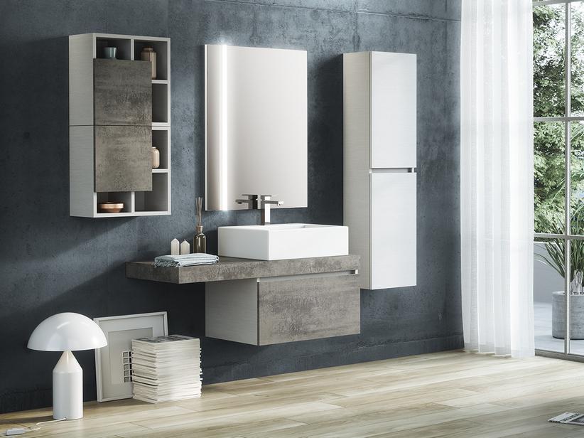 Meuble de salle de bains Qubo 120 cm blanc Matrix/Oxyde gris avec plan Topsy | IperCeramica