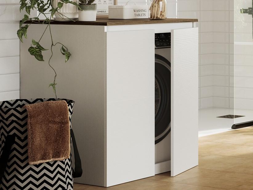 Meuble de salle de bains QUBO pour lave-linge 2 portes blanc matrix avec Top Sherwood | IperCeramica