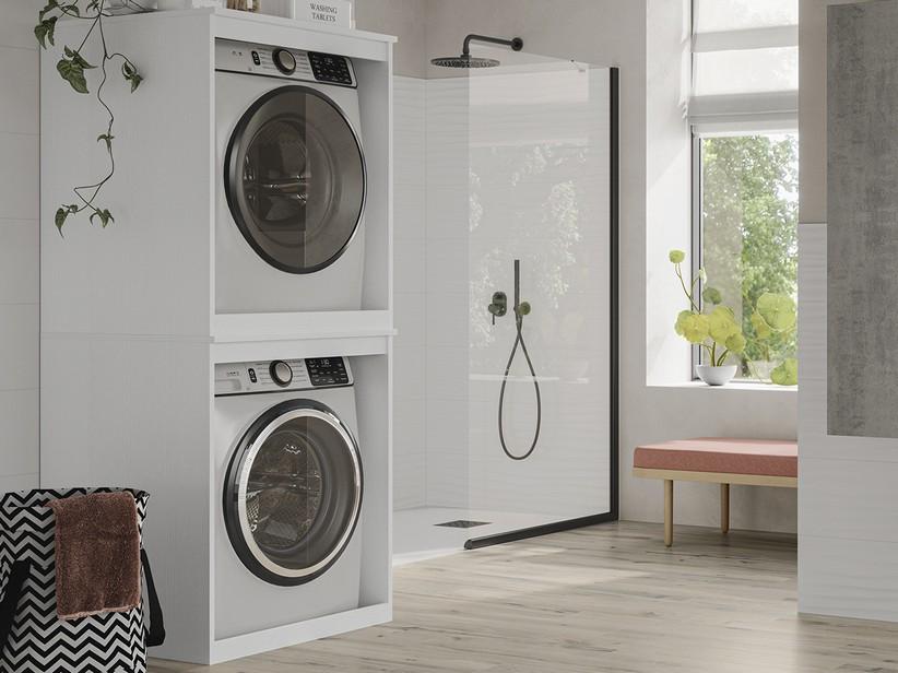 Meuble de salle de bains QUBO colonne buanderie (pour lave-linge et sèche-linge) blanc matrix | IperCeramica