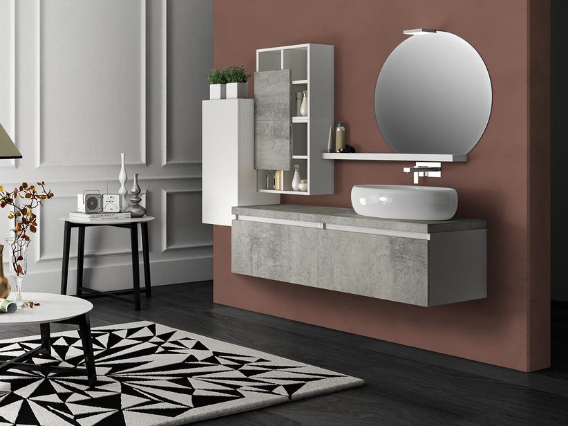 Meuble de salle de bains Qubo 140 cm blanc Matrix/gris oxyde avec plan de lavabo | IperCeramica