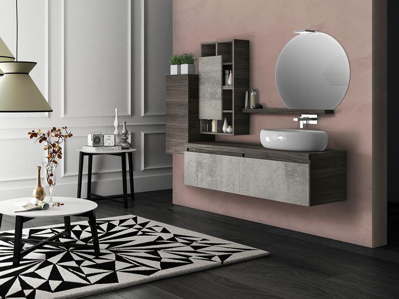 Meuble de salle de bains Qubo 140 cm top Orme lave avec tiroirs gris oxyde | IperCeramica
