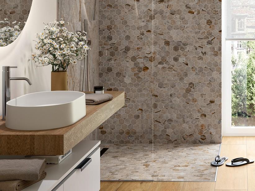 Mosaïque Rain Forest Grey Marbles 29x27 grès cérame effet marbre gris poli | IperCeramica