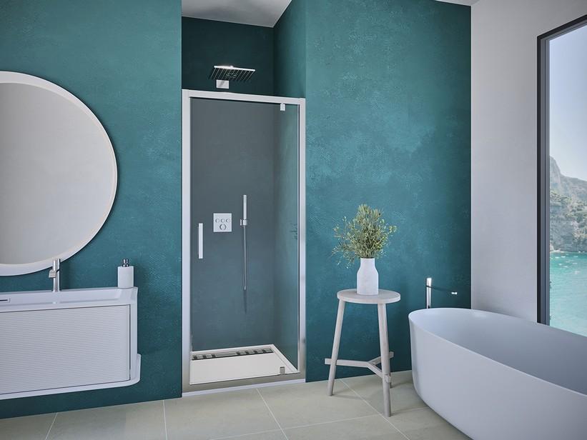 Porte de douche battante Renu 90xH195 Ext 84/90 cm verre 8mm transparent chrome | IperCeramica