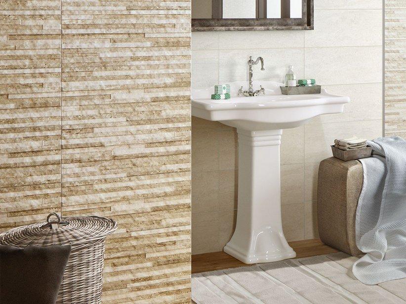 Carrelage mural Rieti Decor Beige 20x45 effet travertin beige 3D | IperCeramica