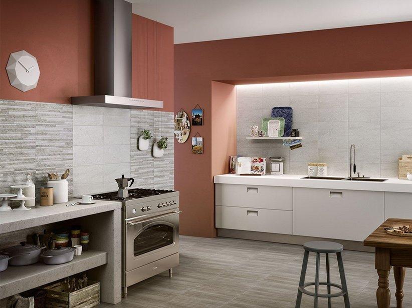 Carrelage mural Rieti Decor Grigio 20x45 effet travertin gris 3D | IperCeramica
