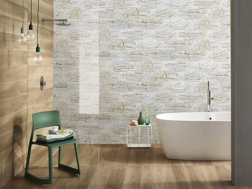 Carrelage imitation mur Rocky Ice 16x40 grès cérame effet pierre naturelle blanc | IperCeramica