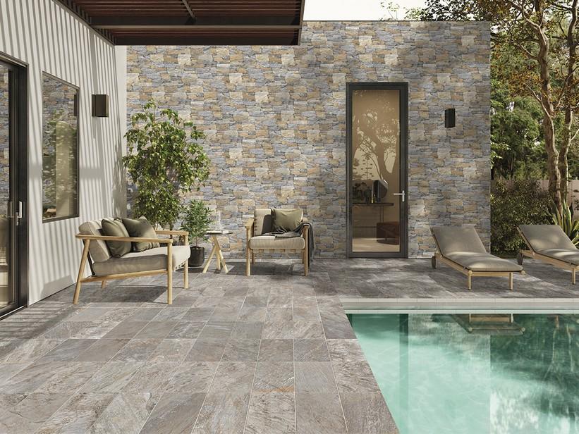 Carrelage imitation mur Rocky Sunset 16x40 grès cérame effet pierre naturelle gris | IperCeramica