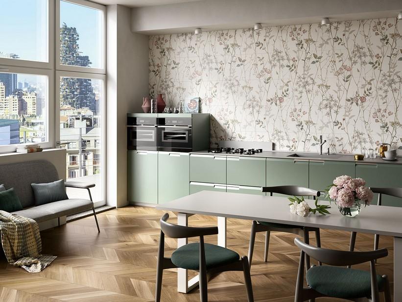 Carrelage mural Rooms Botanical composition 120x120 effet papier peint floral | IperCeramica