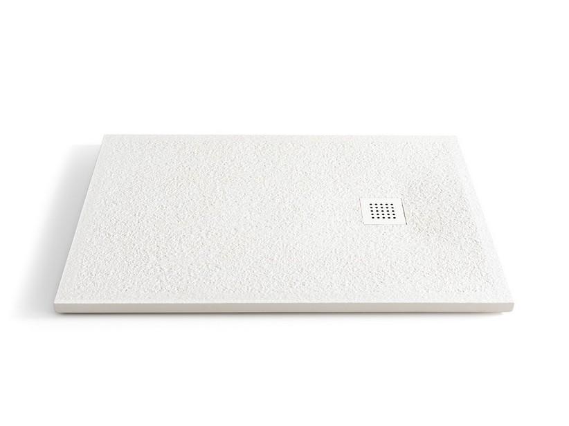 Receveur de douche Sasso 140x80 cm céramique effet pierre bouchardée blanc | IperCeramica