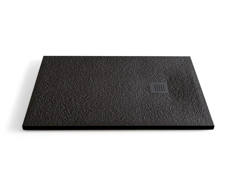Receveur de douche Sasso 100x70 cm céramique effet pierre bouchardée noir | IperCeramica