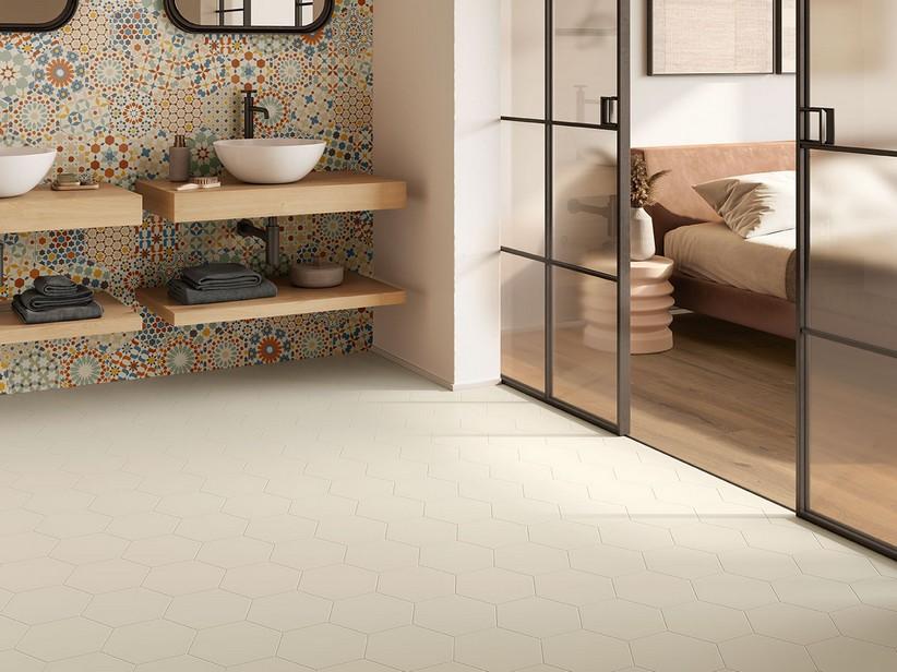 Carrelage hexagonal Six Off White 21x18,2 grès cérame teinte unie blanc | IperCeramica
