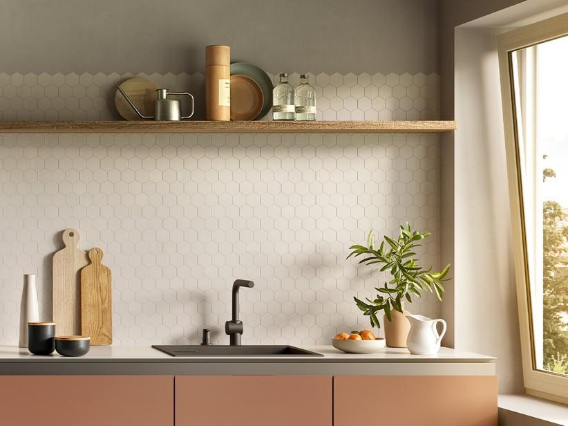 Mosaïque extra-fine 3,5 mm Slim Beton White 29x27 grès cérame effet béton blanc | IperCeramica