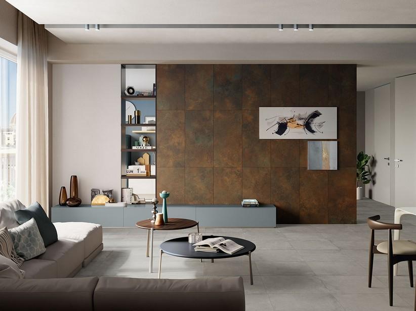 Carrelage extra-fin 3,5 mm Slim Metal Corten 50x100 grès cérame effet métal rouille | IperCeramica