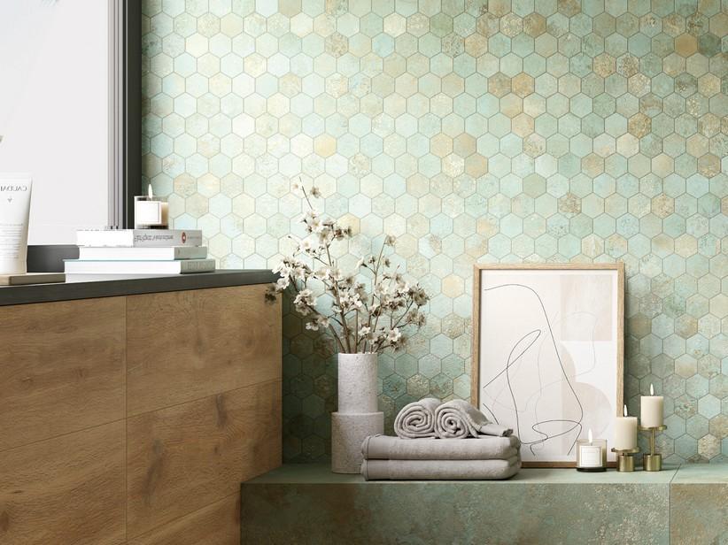 Mosaïque extra-fine 3,5 mm Slim Metal Green 29x27 grès cérame effet métal vert cuivre | IperCeramica
