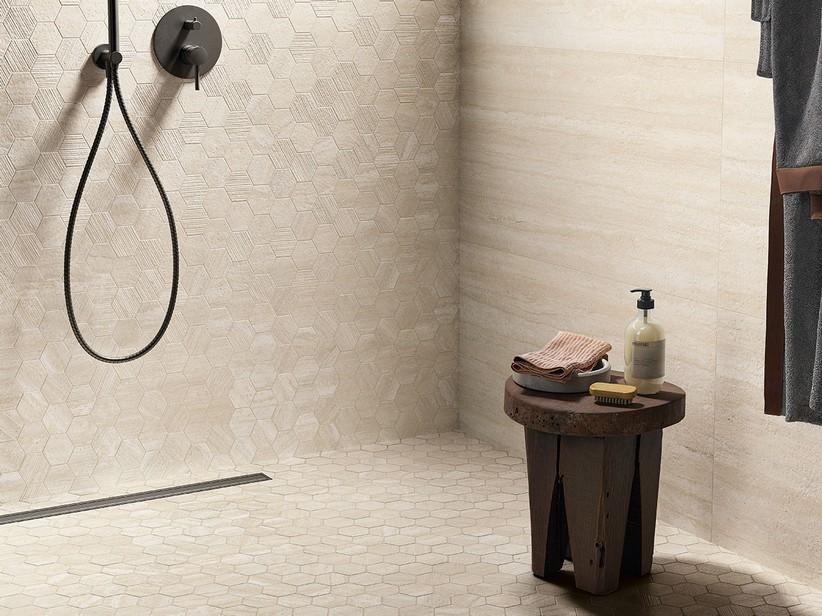 Mosaique Slim Navona Beige 29x27 grès cérame effet travertin | IperCeramica