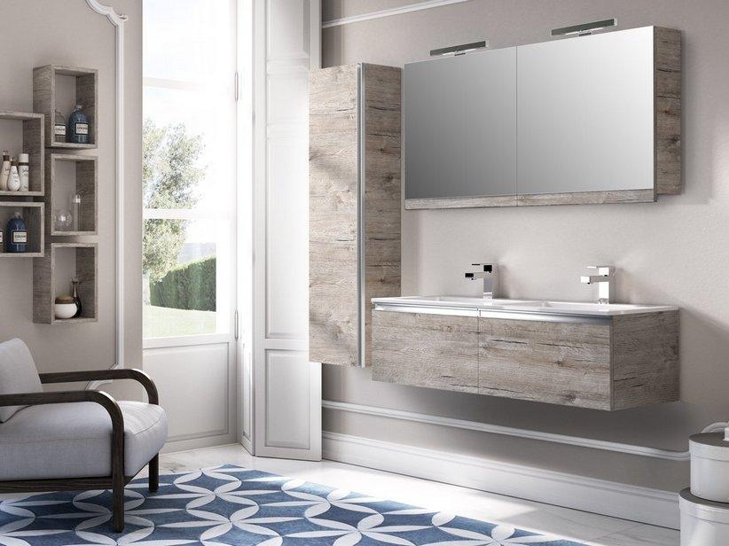 Meuble de salle de bain Smart 120 cm chêne naturel avec double vasque Square en résine | IperCeramica