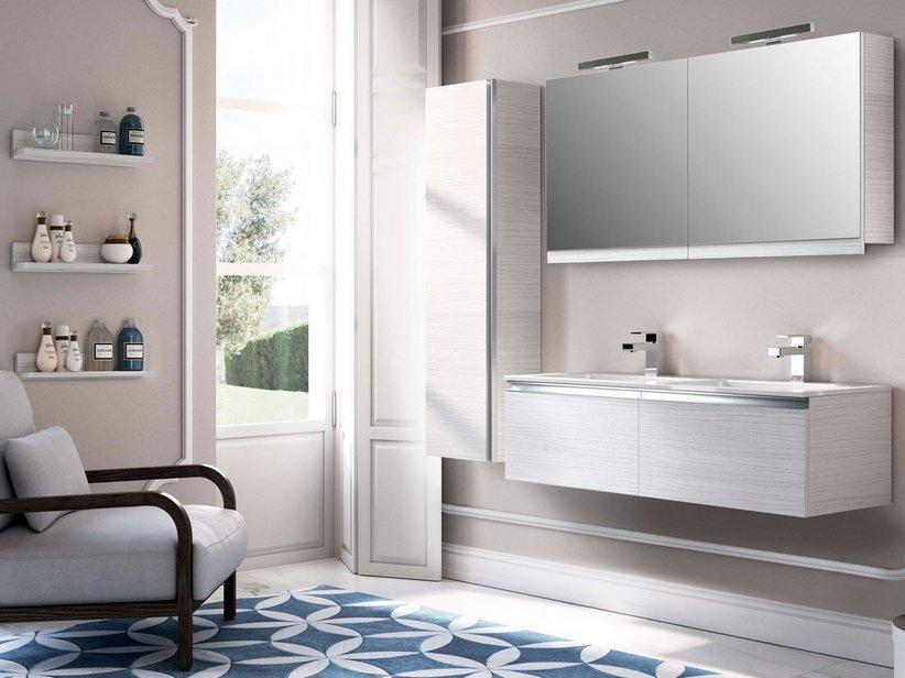 Meuble de salle de bain Smart 120 cm mélèze blanc avec double vasque Square en résine | IperCeramica