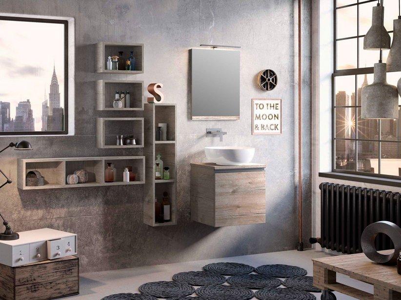 Meuble de salle de bains Smart 51 cm Natural Oak avec plan de vasque à poser | IperCeramica