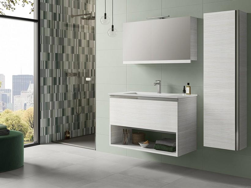 Meuble de salle de bains Smart 91 cm mélèze blanc avec lavabo Unitop en céramique | IperCeramica