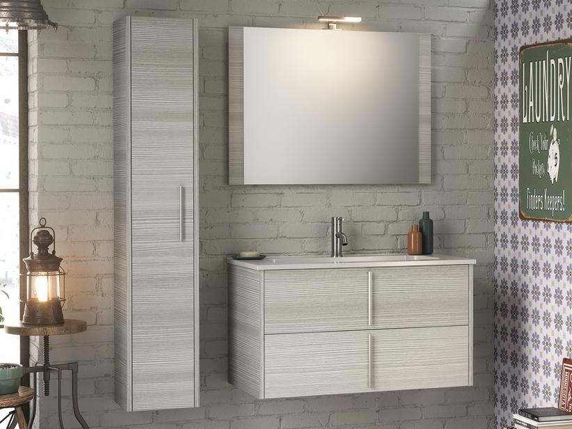 Meuble de salle de bain Smile 90 cm 2 tiroirs mélèze gris avec lavabo en résine Ecoline intégré | IperCeramica